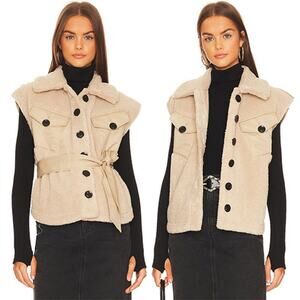 NWT Marissa Webb Frankie Sherpa Coated Canvas Belted Tan Vest Size: Medium